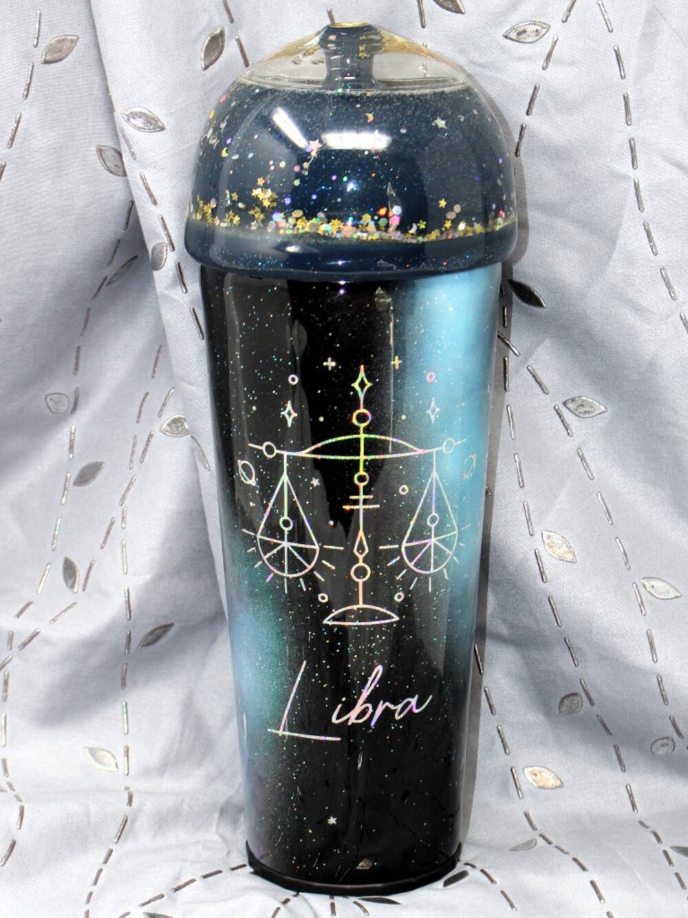Captivating "Libra" 30 oz Tumbler Made By HOGG Glitter Globe Top!